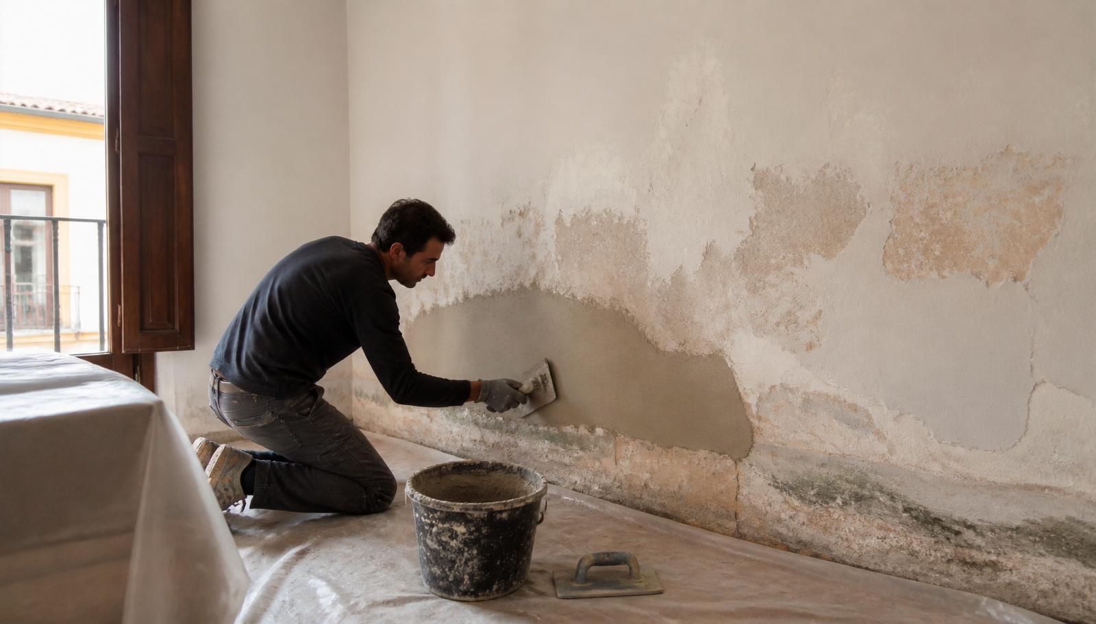 Reparación y acabado de pared después de un tratamiento de humedad